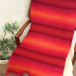Vintage 80s/90s Biokarpet Red-Orange Gradient Wool Throw Blanket 💯 Pure New Wool